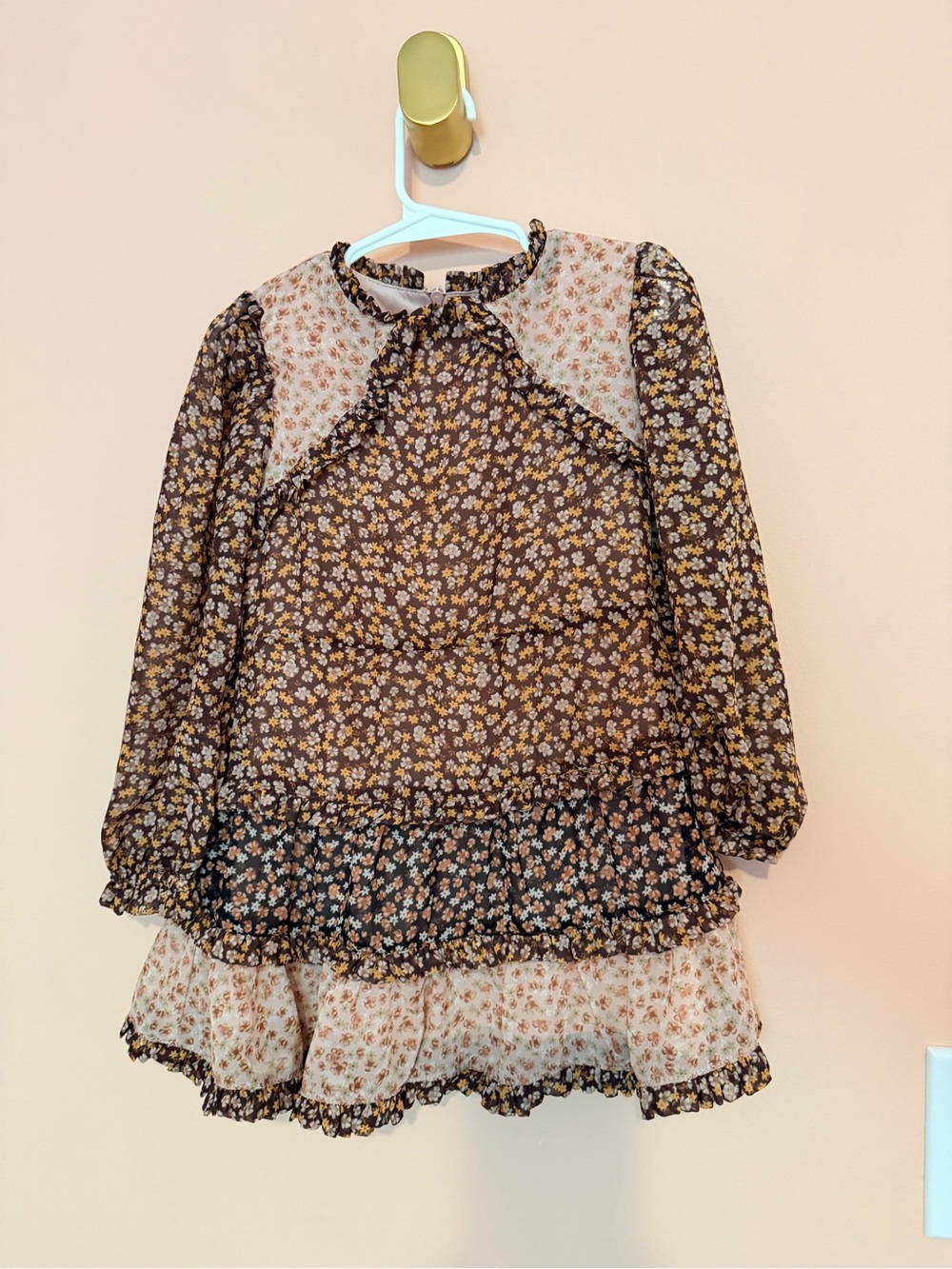 GB girls Brown Floral Tiered Ruffle Dress Fall Colors Long Sleeve size 3t